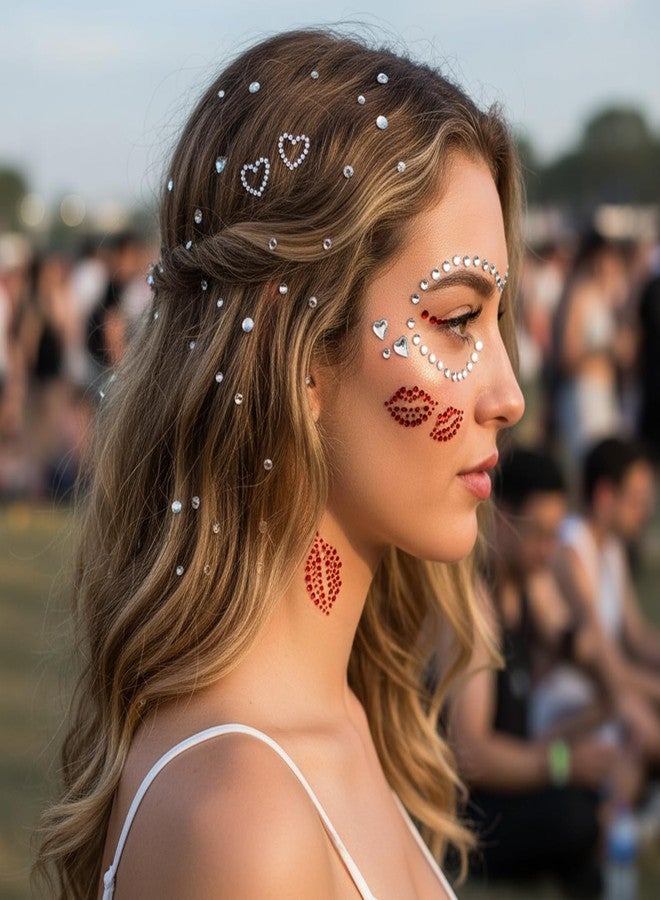 Macuezu 4 Sheets Lip Face Rhinestone Stickers with Tweezers, Face Gems for Women with Red Lip Gems, Self-Adhesive Faces Jewels for Makeup, Party, Music Festival, Kiss Jewels Red Rhinestone Stickers - Image 4